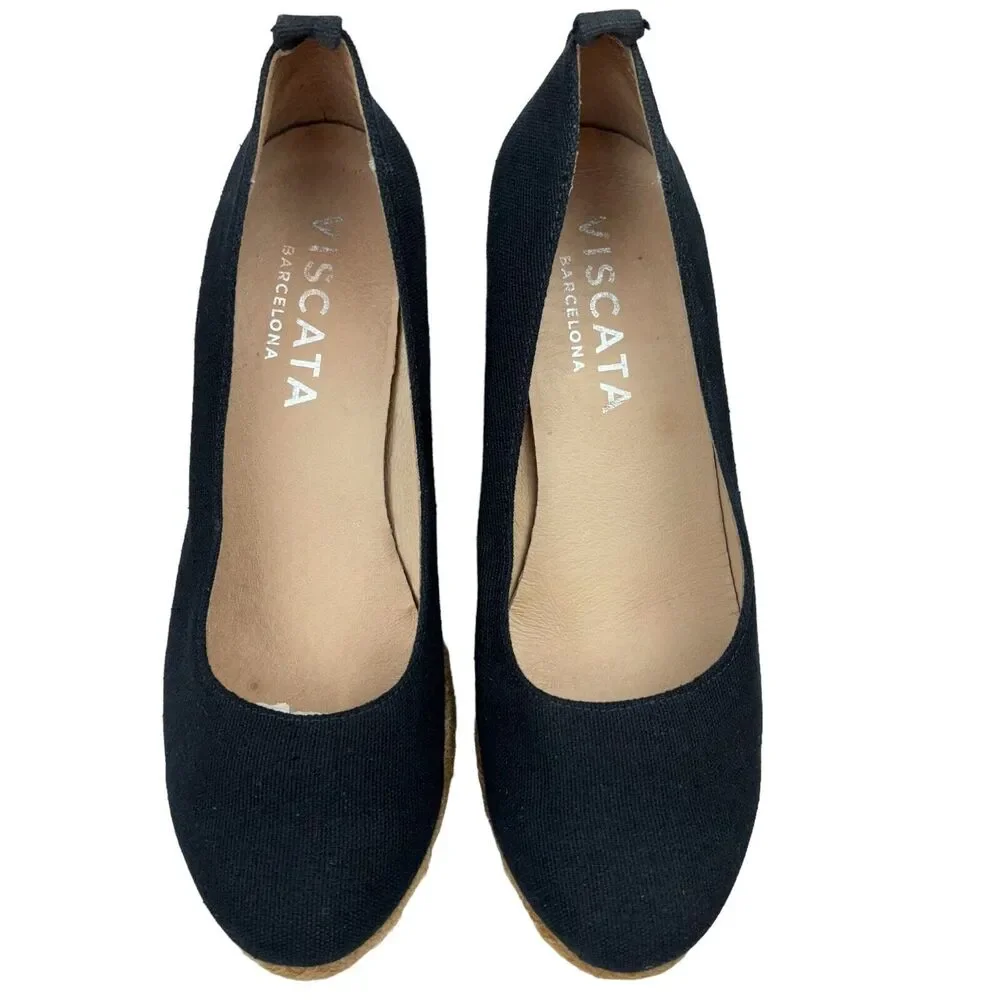 Viscata Barcelona Wedge Womens 10 US 41 EU Roses Black‎ Canvas Espadrilles Shoes